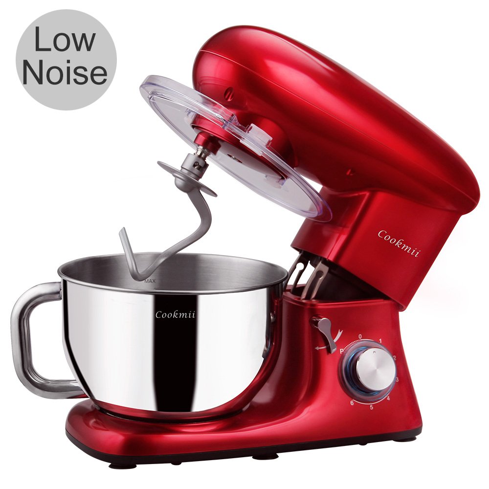 Cookmii Stand Mixer Tilt-head 660W/120V Electric Kitchen Mixer with 5.5QT Stainless Steel Bowl Cola Red