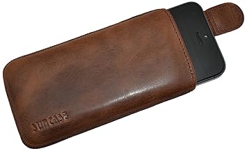 Suncase Original Echt Ledertasche mit Rückzugsfunktion mit Rückzugfunktion für Apple iPhone 5 / 5S antik-rost
