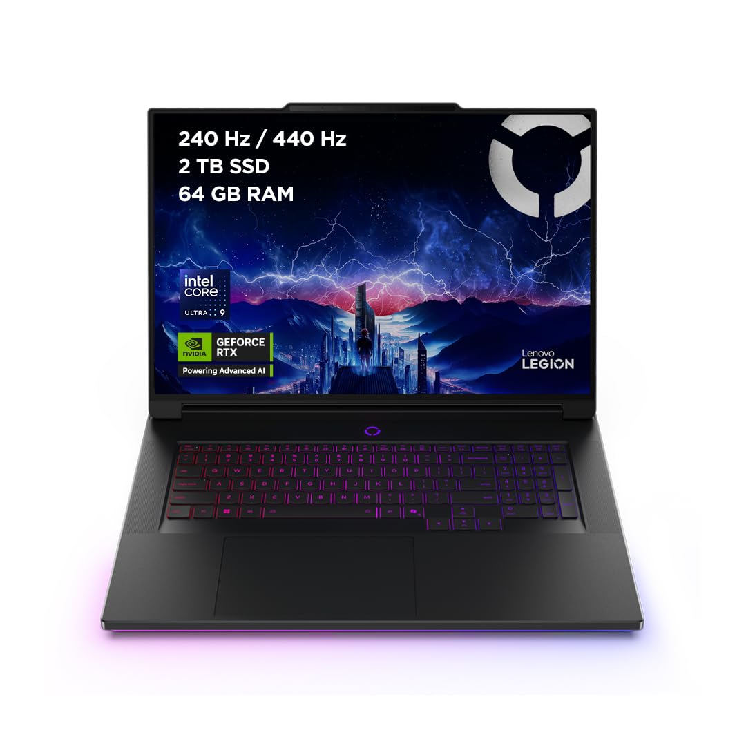 Lenovo Legion 9 Gen 10 - Portátil Gaming IA, 18'' WQUXGA (Intel Core Ultra 9 275HX, NVIDIA GeForce RTX 5080, 440 Hz, 64 GB RAM, 2 TB SSD, Wi-Fi 7, Win 11 Pro) Teclado RGB Español- Negro