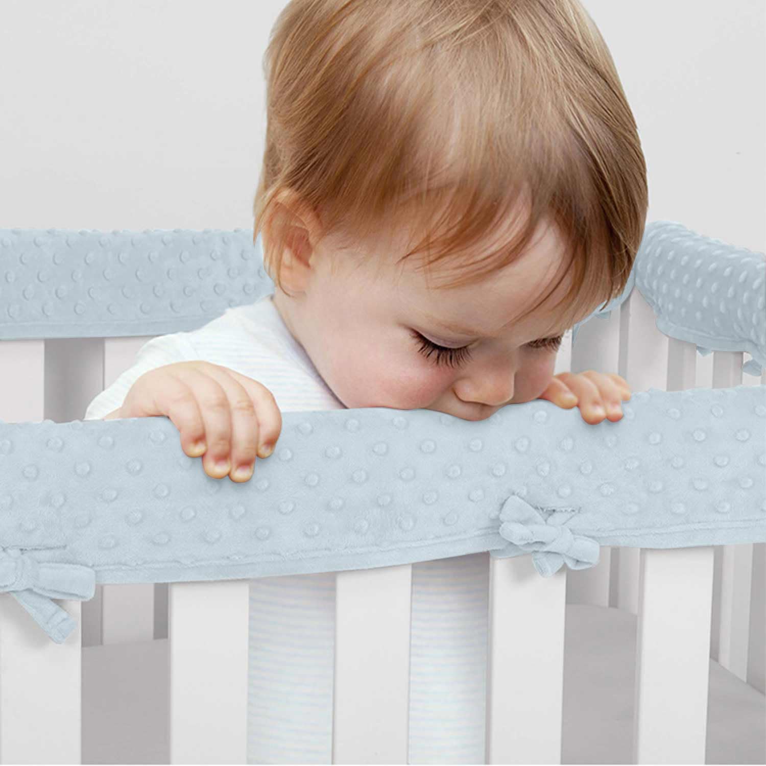 Eastern Corridor-EU 3pcs Baby Crib Rail Cover Protector Set - Cot Rail Protectors Safe Teething Guard Wrap for Standard Crib - 128x18 cm/68x18 cm Cot Teething Rail Protectors (Blue)