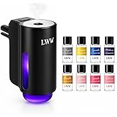 LWW Smart Car Air Freshener - 3 Levels Strength with Ventilation Clip, Rechargeable Car Fragrance Atomizer - with 8 10ml Bottles of Fragrance, Long Lasting Oil Diffuser (Black)
