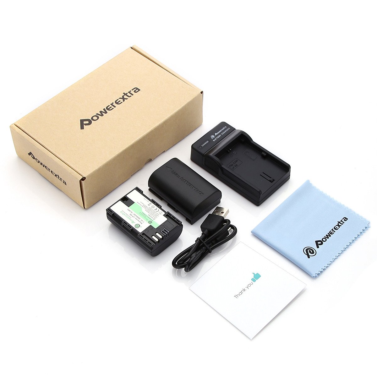 Powerextra 2 paquetes LP-E6 Reemplazo Batería Recargable con Cargador Para Canon 70D, 5D Mark II, 6D, 7D, 5D Mark III DSLR Cámaras