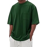 Men's Oversized Cotton T-Shirt Short Sleeve Casual Crew Neck Solid Pocket Tee Basic Workout Tops
