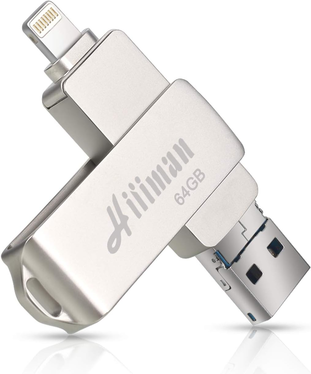 USB Flash Drive 64GB [3-in-1], Hiiiman OTG Memory Stick Suitable for Lightning Devices External Storage Thumb Drive Compatible with iPhone/iPad/iOS/Android/Mac/PC
