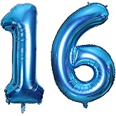 Smarcy 40 Inch Jumbo Number 16 Balloon Birthday Party Celebration Decoration Foil Helium Balloons,Sixteen Blue