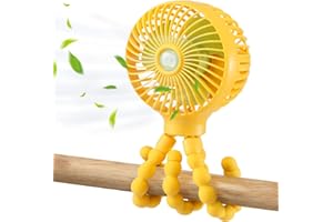 snawowo Mini Baby Stroller Fan, Handheld Personal Portable Clip On Fan with Flexible Tripod for Stroller Bike Desk Treadmill Crib Car Seat Outdoor Camping, USB or Battery Powered（Yellow）