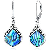 HPQQ Teardrop Earrings 925 Sterling Silver Vintage Irish Celtic Natural Gemstone Dangle Earrings Jewelry Gifts for Women Mom Wife
