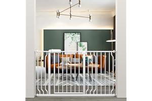 ALLAIBB Extra Wide Pressure Mounted Baby Gate Walk Through Child Kids Safety Toddler Tension White Long Large Pet Dog Gates with Extension for doorways Kitchen (52.76-57.48"/134-146cm)