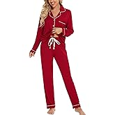 Leikar Button Up Pajama Set For Women Long Sleeve Shirt And Pajama Pants Soft Pjs Lounge Sets