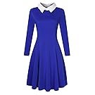 VeryAnn Women 3/4 Sleeve Skater Dress Vintage Swing Office Work Dress Blue L