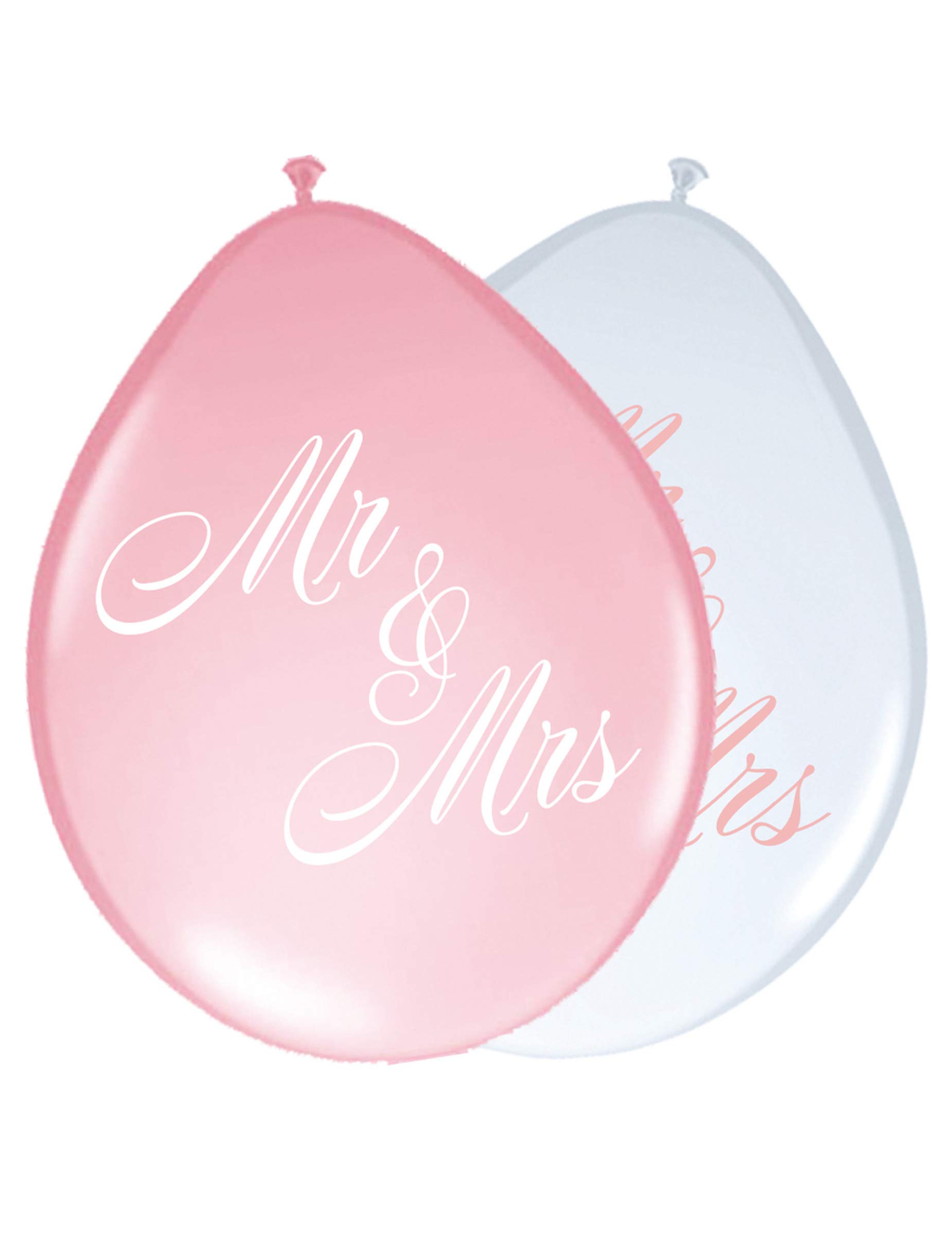 Folat - 'Mr & Mrs' Wedding Balloons - Pink & White - 12In / 30cm - 8 pieces