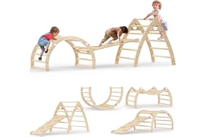ZUPEMO Pikler Triangle Set for Toddler Climbing Toy Indoor, Montessori Toddler Climbing Toys Set with Climbing Triangle, Ramp, Transformable Arch, Indoor Playground Climbing Toys Set for Toddlers