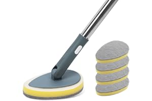 TreeLen Long Handle Shower Bathtub Tub Scrubber with 180° Head & 5 Replaceable Heads -49" Bathroom Cleaning Brush for Bathtub, Tiles, Glass (Non-Scratch Scouring Pads Included)