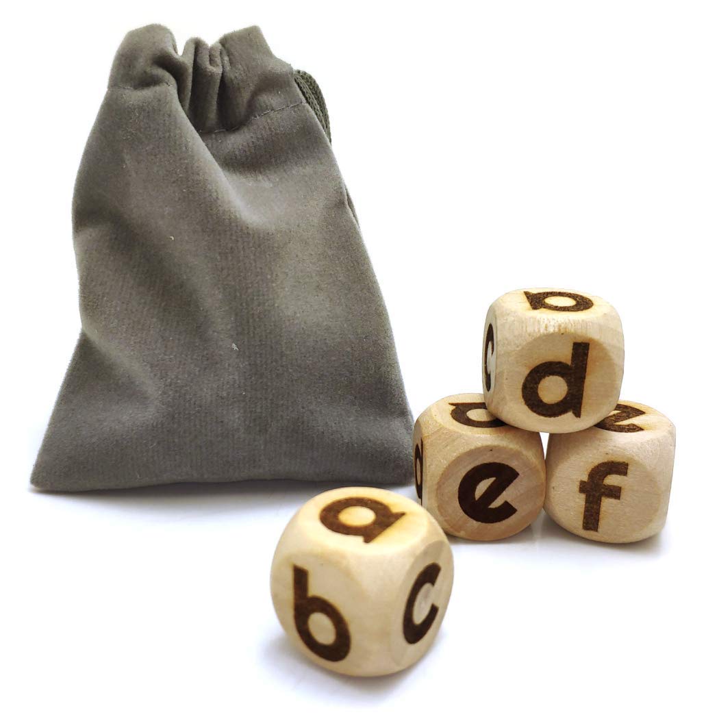 HometuCreative 20MM 6-Sided Game Dice Set (4Pcs Identical Dices) Wooden Letter Pattern Dices Laser Engraved Rolling Decider for Party Playing Games