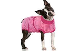 FUAMEY Recovery Suit for Dogs After Surgery,Soft Breathable Dog Bodysuit E-Collar & Cone Alternative Surgical Suit,Male Female Dog Neuter Spay Suits Anti Licking Wounds Onesie Rose Stripes L
