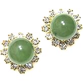Interchangeable Jade Genuine Natural Green Gemstone Rhinestone Crystal Heart Stud Earrings, 35th Anniversary Gift - March Birthstone Birthday Gift - 14K Gold Filled Posts