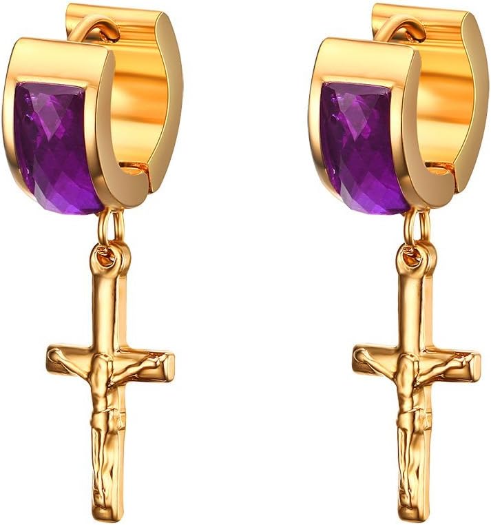 aruie Jewellery Hoop Earrings Gold Cross Crucifix srass Crystal Dangle Stud Earring Anti-allergy Gold Plated Stainless Steel Women Girl Gift