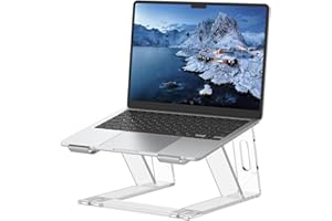 SOUNDANCE Laptop Stand for Desk, Acrylic Computer Riser, Ergonomic Laptops Elevator, Stable Holder Compatible with 10 to 15.6 Inches Notebook Computer, Clear Transparent