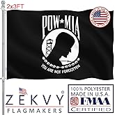 ZEKVY Pow Flag 2x3 Outdoor Made in USA - Double Sided Heavy Duty Vivid Color Pow Mia Flag with 2 Brass Grommet