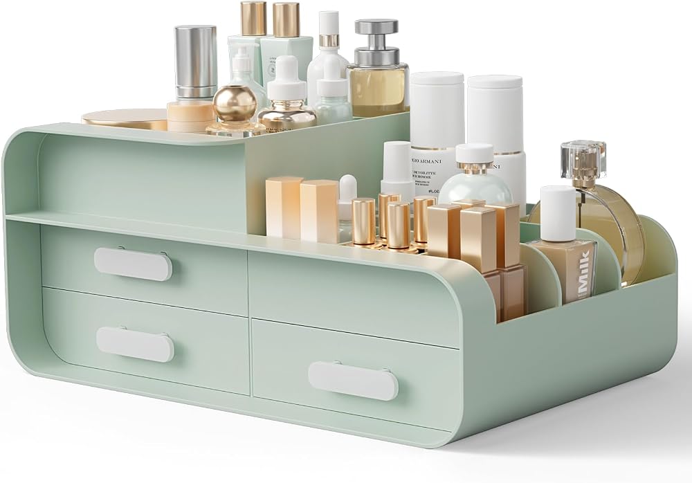 BTGGG Makeup Organiser with Drawers Green Cosmetic Storage Box