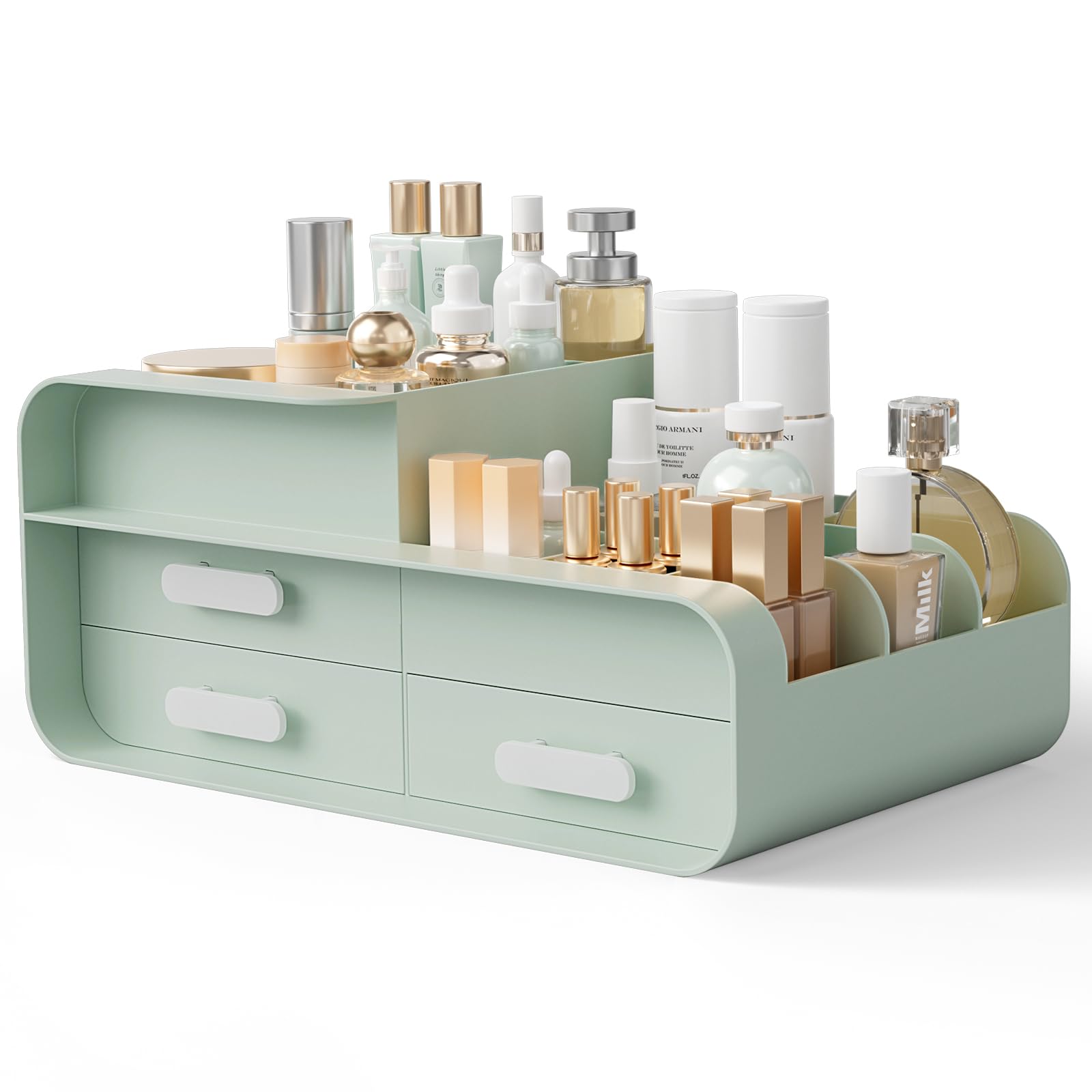 BTGGG Makeup Organiser Cosmetics Skincare Storage with Drawers Beauty Organiser for Vanity Jewelry Organizer Multifuctional Make Up Storage Box for Dressing Table Bedroom Bathroom, Green — image 1