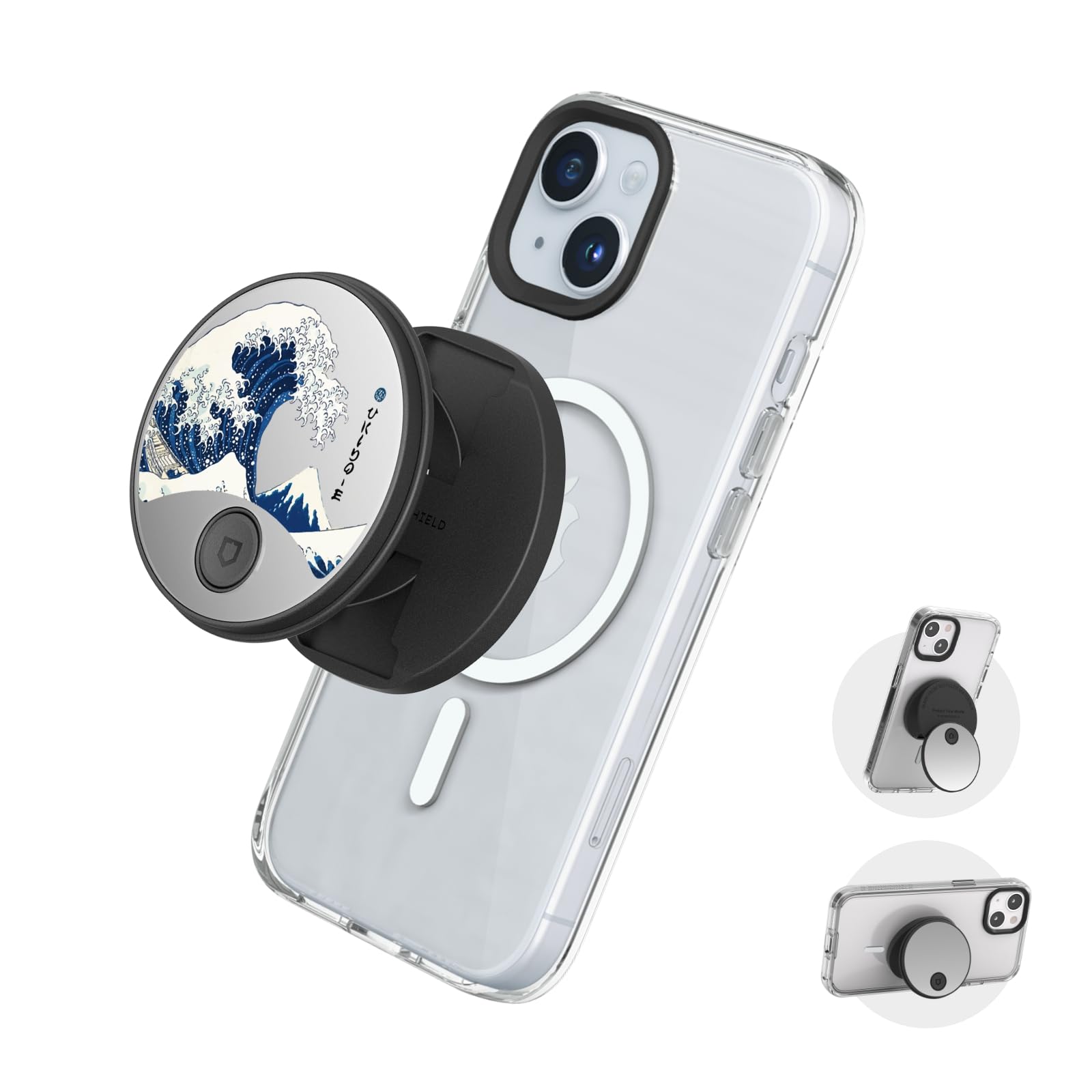 RHINOSHIELD GRIP O Compatible with MagSafe | Phone Grip with Expanding Kickstand for MagSafe Phone Case, Supports Portrait and Landscape Mode,Phone Holder,Smartphone Accessory-Mirror-The Great Wave I