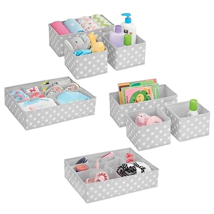 mDesign 8er-Set Aufbewahrungsboxen Stoff – Schubladenboxen mit insgesamt 13 Fächern – Kinderschrank Schubladen Organizer für 