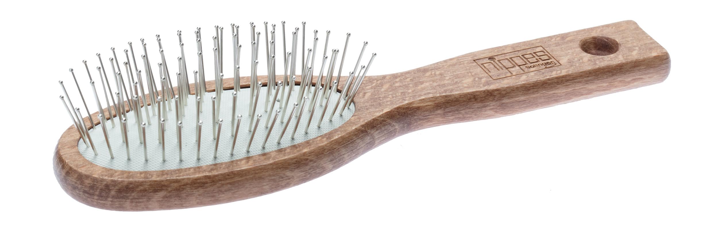nippes Solingen Pneumatic Hair Brush with 7 Rows of Ball Head Steel Pins | Promotes Blood Circulation of the Scalp | Beech Wood Handle | Natural Fullness and Volume in Hair | Small, Oval