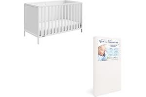 Graco Theo Crib and Mattress Nursery Essentials Pack (White) – GREENGUARD Gold Certified Baby Crib & Crib Mattress, Cribs with Mattress Included, Convertible Crib, Baby Mattresses for Crib