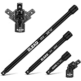 4-Piece 3/8" Drive Socket Extension Bar Set, 3, 6, 10 inch Professional Extension Set, 3/8 Inch Drive Universal Joint Socket, Premium Cr-V Steel Sockets Wrench Extender