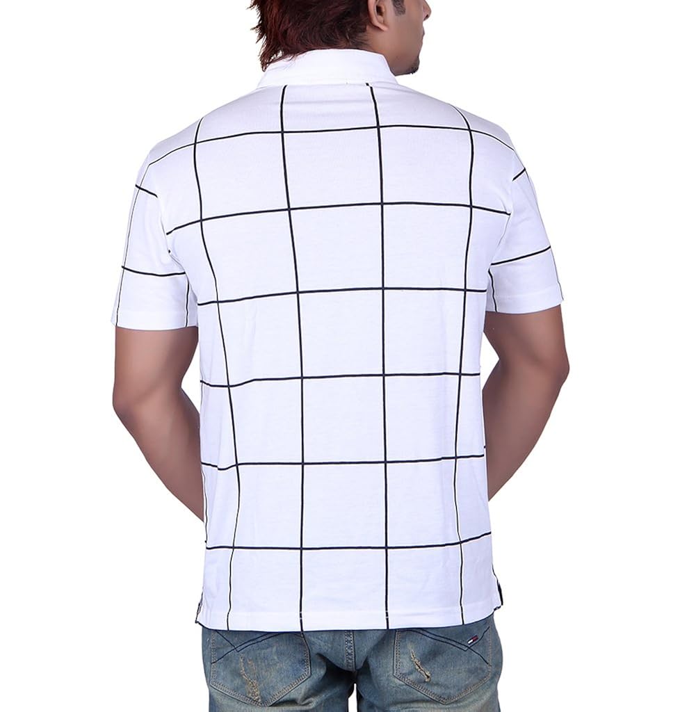 vivid bharti white half sleeve box printed men's polo tshirt(premium quality t-shirt)