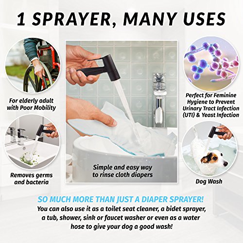 ShowerMaxx Premium Cloth Diaper Sprayer - Adjustable Handheld Toilet Bidet Water Cleaner - Complete Set with Hose, T-Valve, Tank/Wall Mount & Plumber's Tape - Oil Rubbed Bronze- Easy to Install & Use