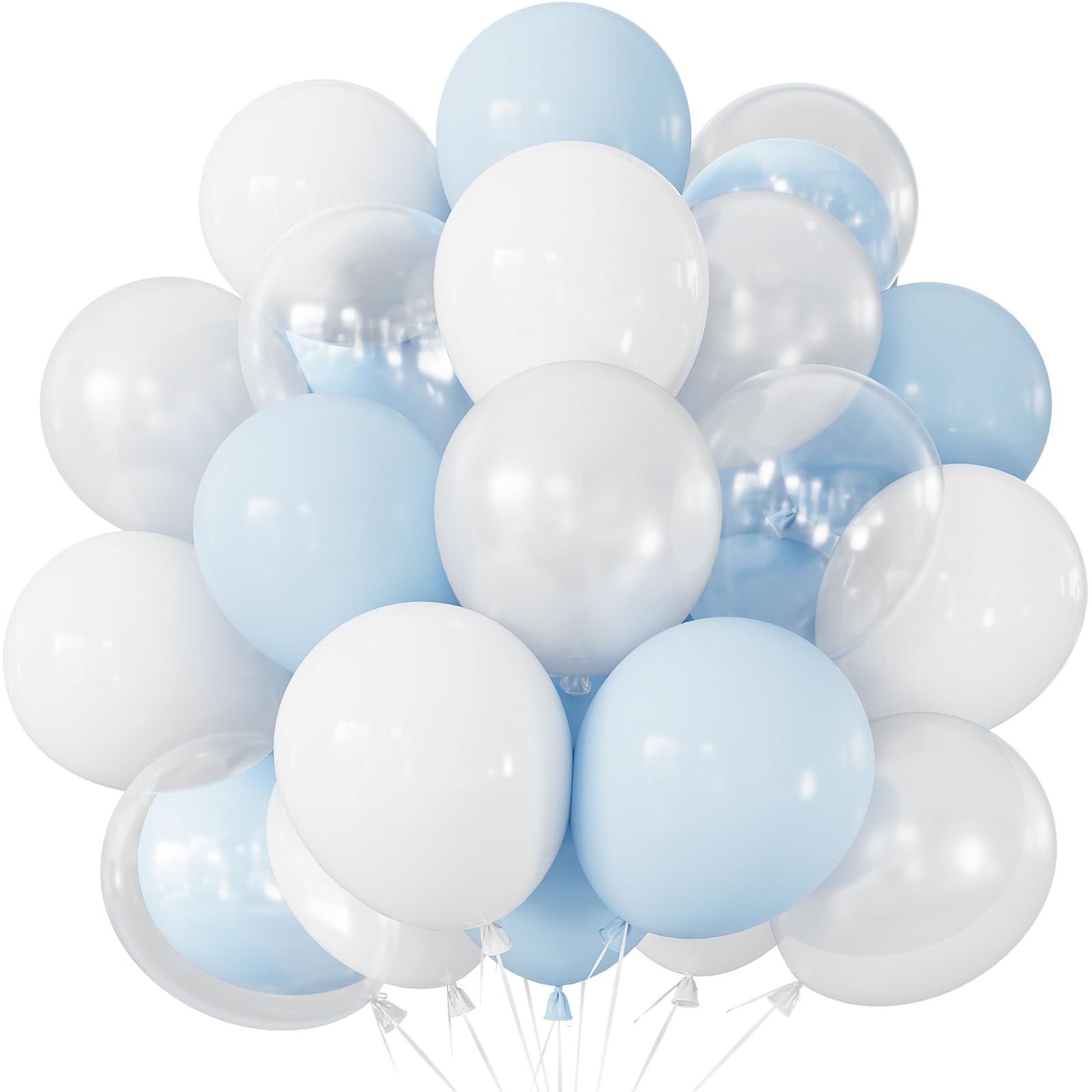 Adeyoo Pastel Blue and White Balloons, 50PCS Baby Blue, Pearl White & Clear Latex Balloons for Baby Shower, Birthday & Bridal Shower Party Decorations, Photo Backdrop