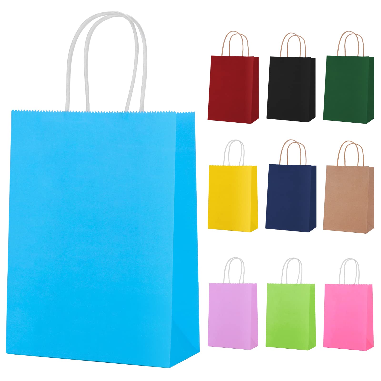 lohey 10pcs Paper Party Bags, Small Gift Bags for Presents Thick Kraft Paper Bags with Handles Rainbow Birthday Gift Bag for Baby Shower, Easter, Halloween, Christmas, Wedding(15x8x21cm)