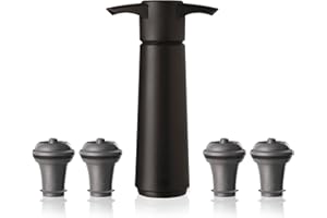 Vacu Vin Original Wine Saver with 4 Vacuum Bottle Stoppers – Black Wine Preserver Pump for Red or White Wine – Manual Air Remover System – Airtight Seal – Keep Wine Fresh Longer