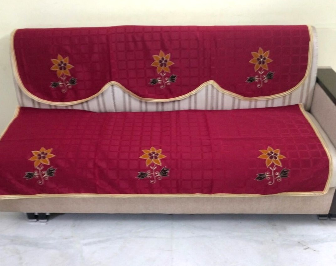 Buy Griiham Rajasthani Hand Embroidery Maroon Sofa Cover 5 Seater