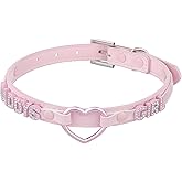 ADEMISHIA Black Heart O-ring Choker Necklace For Women, Cute Pink Little Letter Leather Collar For Women, Adjustable Fashion Jewelry