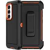 RubCase for Samsung Galaxy S25/S24 Case with 2X Screen Protector, Dual Layer Bumper Cover with Belt Clip Holster & Kickstand Phone Case for Galaxy S25/S24 5G (Black/Orange)
