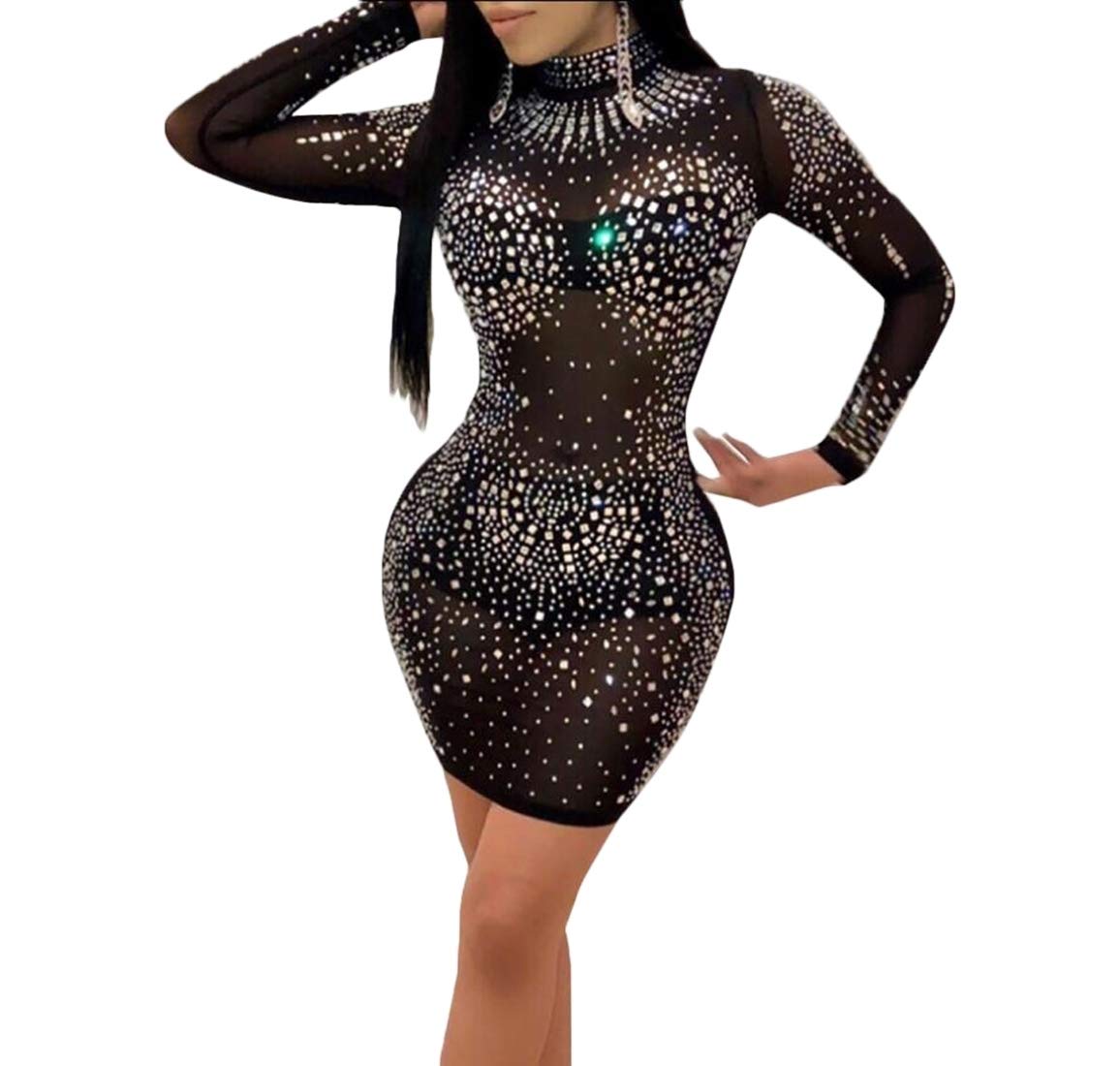 black mesh rhinestone dress