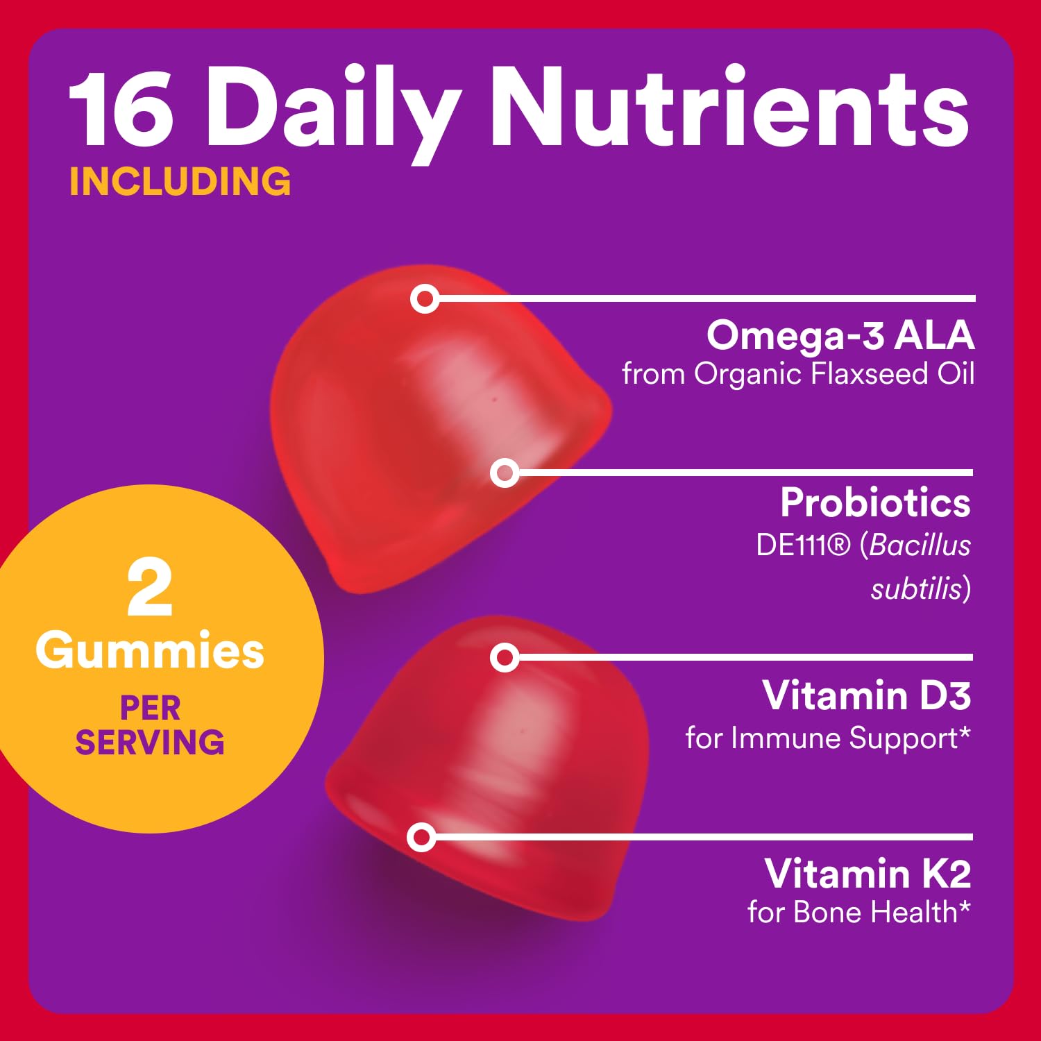 SmartyPants Organic Toddler Multivitamin Gummies: Probiotics, Omega 3 (ALA), Vitamin D3, C, Vitamin B12, B6, A, K & Zinc, Beta Carotene, Gluten Free, Three Fruit Flavors, 60 Count (30 Day Supply)