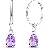 Amethyst Dangle Earrings - 925 Sterling Silver Earrings for Women - 7x10mm Teardrop Gemstone- Amethyst Earrings for Women -Everyday Wear