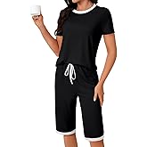 LYANER Women's Pajamas Set Short Sleeve Top and Capri Pants Lightweight Sleepwear Comfy Pjs 2 Piece Lounge Set
