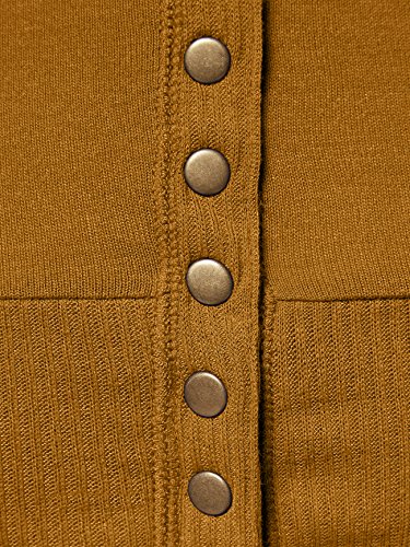 Luna Flower Women's V-Neck Snap Button Cardigan Sweater with Rib Detail ASH_Mustard Large(GCDW027)