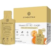 CYMBIOTIKA Liposomal Vitamin D3 + K2 + CoQ10 for Bone, Heart &amp; Immune | Plant-based D3 with K2 MK-4 &amp; MK-7 plus CoQ10 for immune &amp; bone support. Enhanced absorption. Tangerine, 28 packets. Vegan.