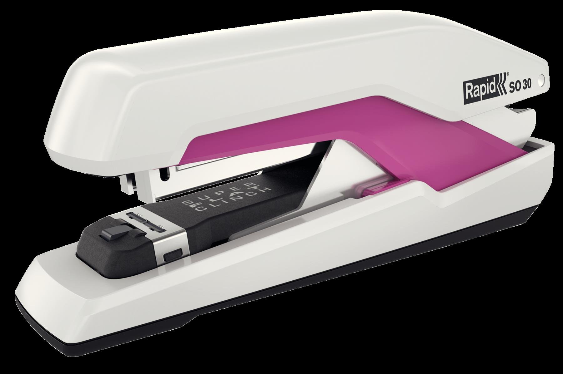 Rapid Supreme Omnipress SO30 Full Strip Stapler, 30 Sheet Capacity, Low Effort Stapling, Super Flat Clinch Stapling, Includes Staples, Pink/White, 5000548
