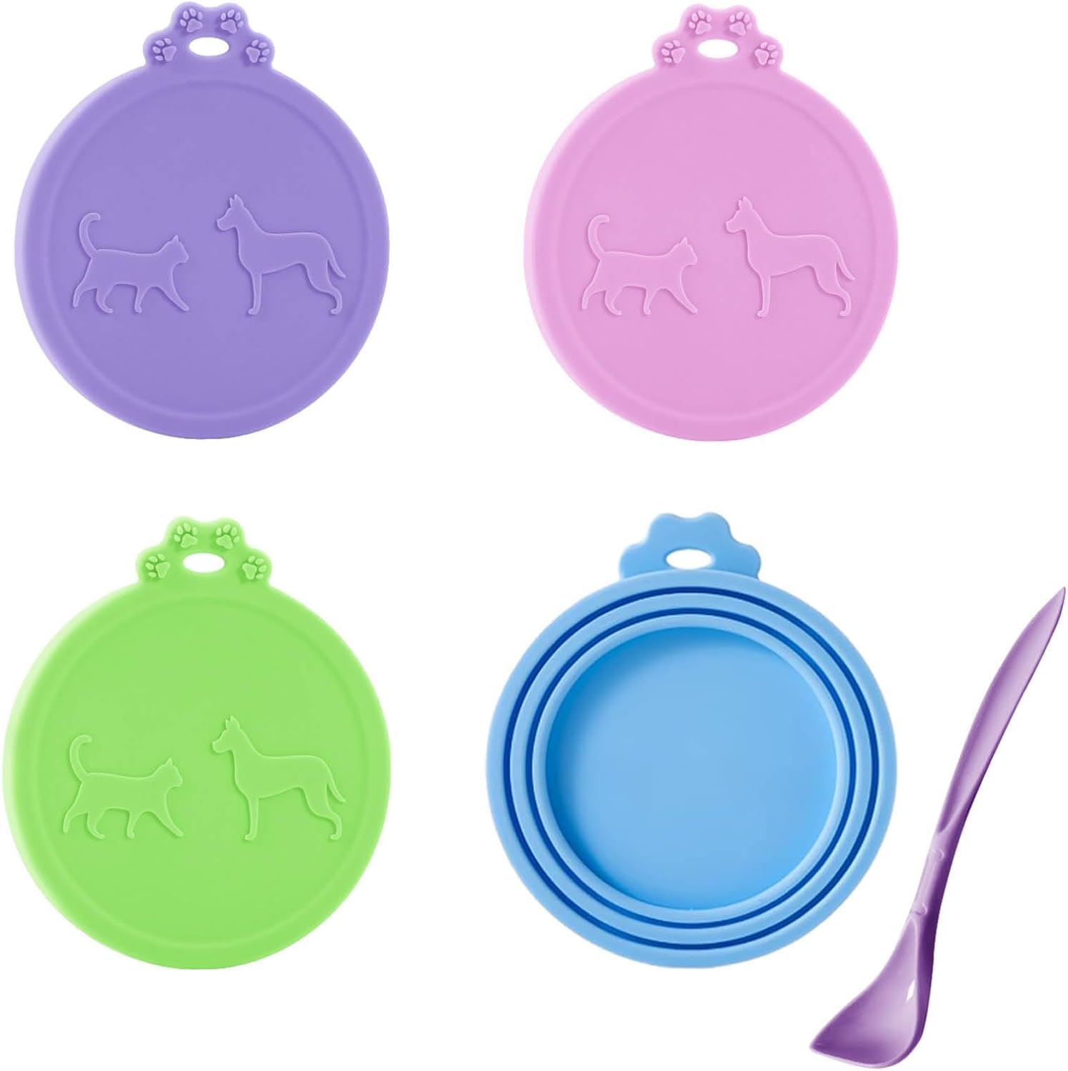 Pet Food Can Lids For Tins Universal Size Dog Cat Food Can Covers Set of 4 with Spoon/Fork