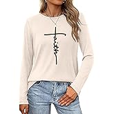 Faith Shirts for Women Letter Printed Casual Long Sleeve Tee Top