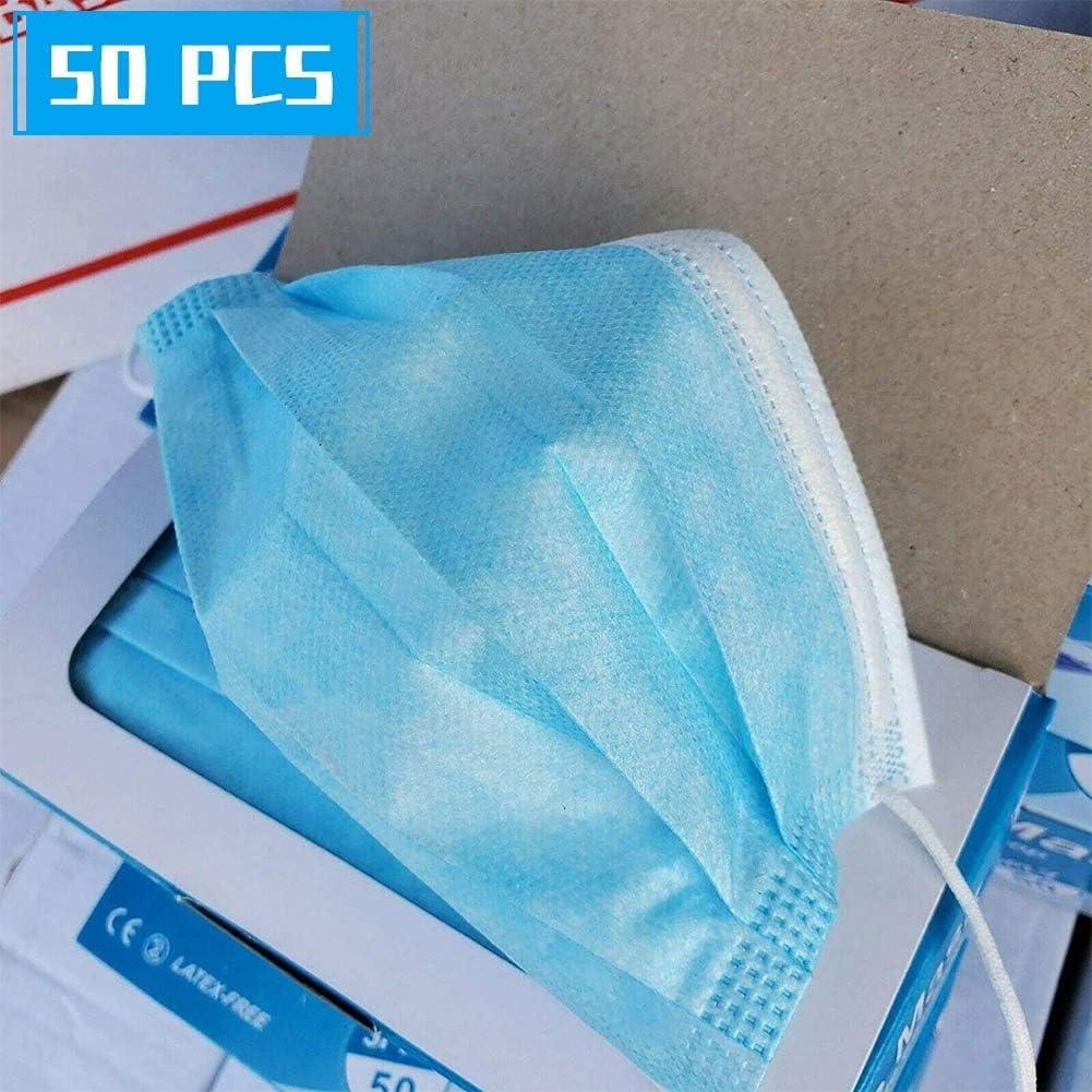 Disposable Face Covers, 3-Ply Safety and Breathable Mouth Covers for Personal Health Air Pollution with Blue Colors (50pcs)