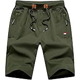 Boy's Summer Cotton Drawstring with Elastic Waist Classic Fit Zipper Pockets Casual Shorts