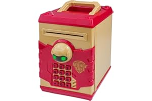 HUSAN Piggy Banks for Kids, Electronic Password Code Money Banks ATM Banks Box Coin Bank for Children Boys and Girls (Khaki Red)